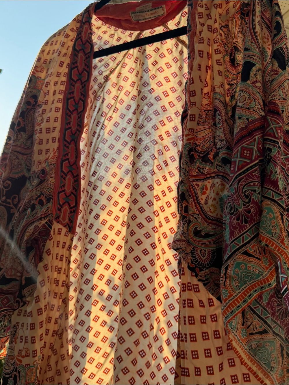 Flying Tomato Boho Paisley Kimono Duster Cardigan Cover Up M/L Rayon